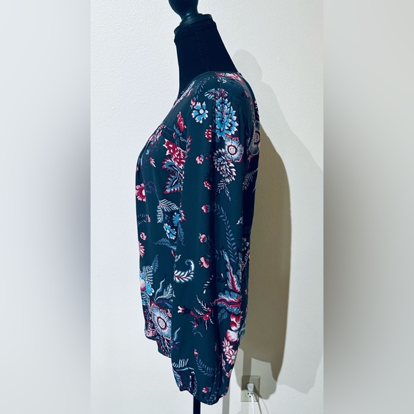 LOFT Dark Floral Blouse with Long Sleeves - Picture 2 of 7